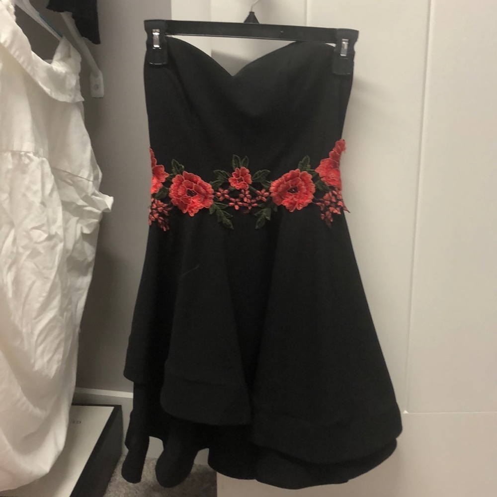 Black homecoming dress with embroidery